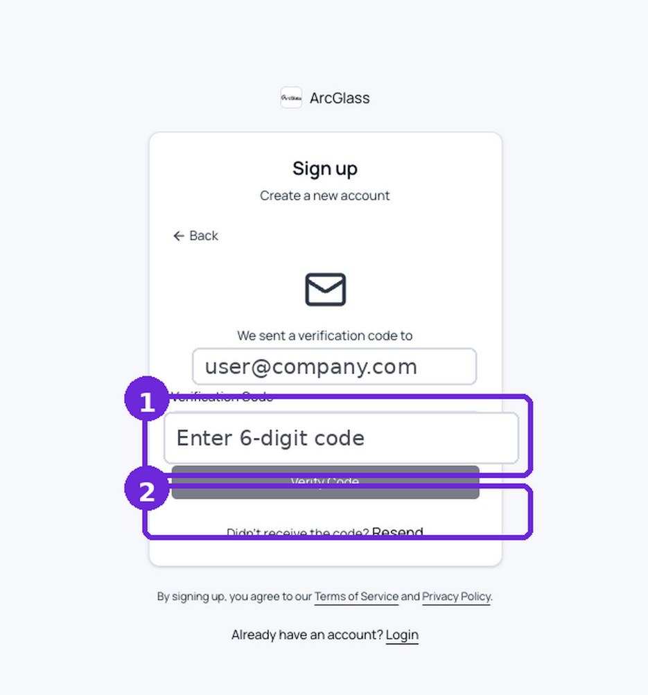Verification screen: enter the six-digit code and click Verify Code