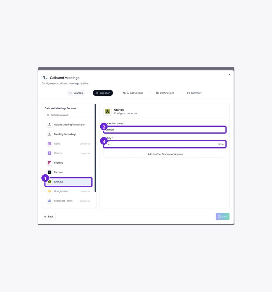 Keep the connection name and prepare to enter the API key.