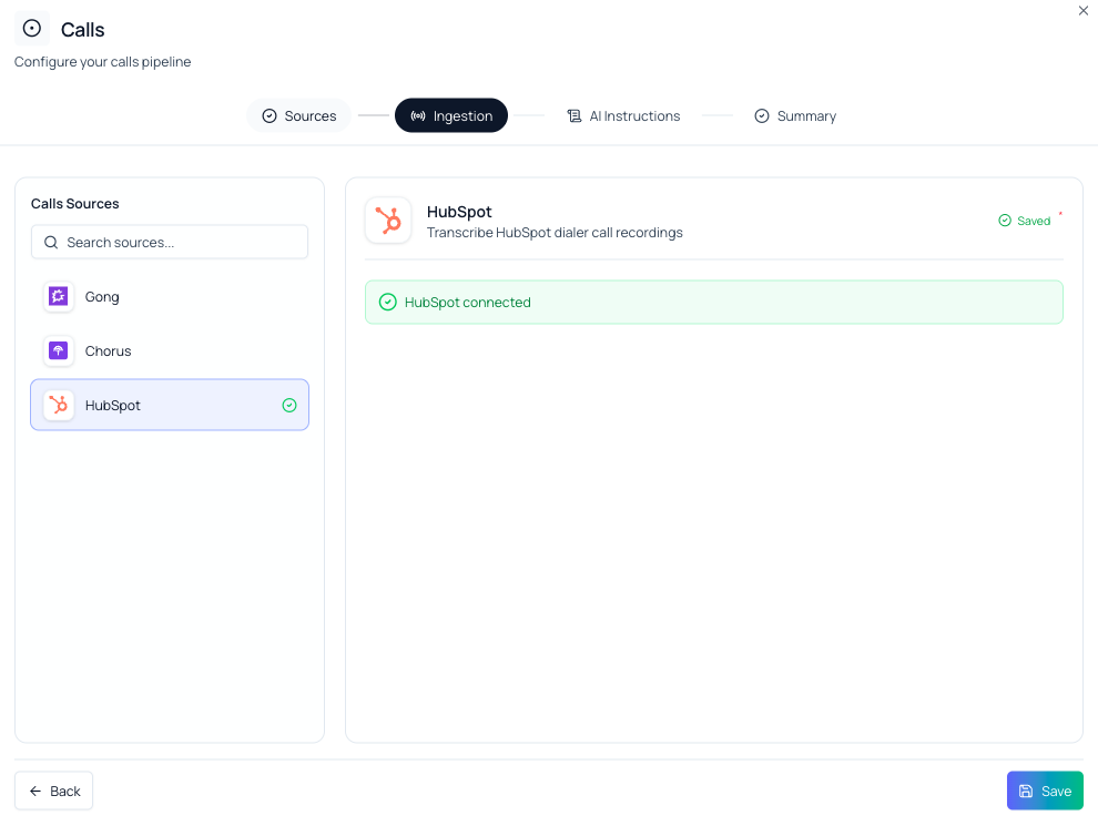 HubSpot shows Connected once authorization succeeds.